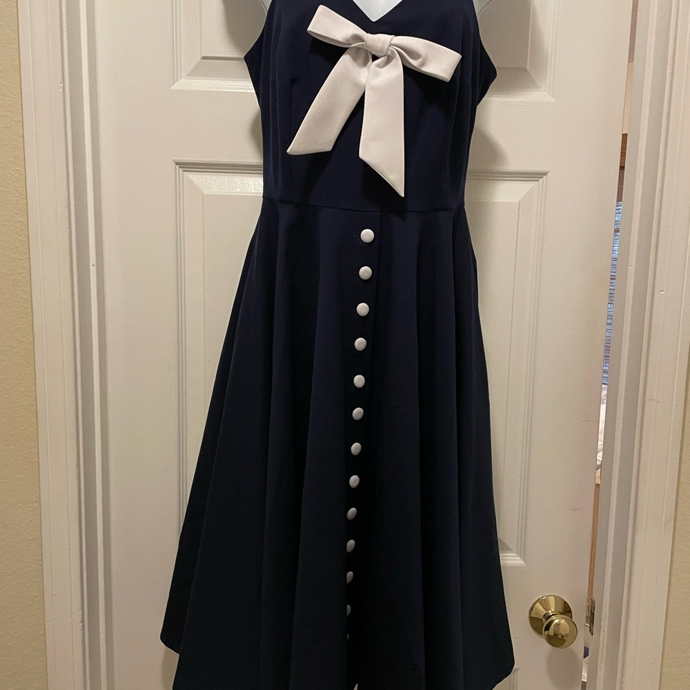 Navy Blue Dress with White Bow